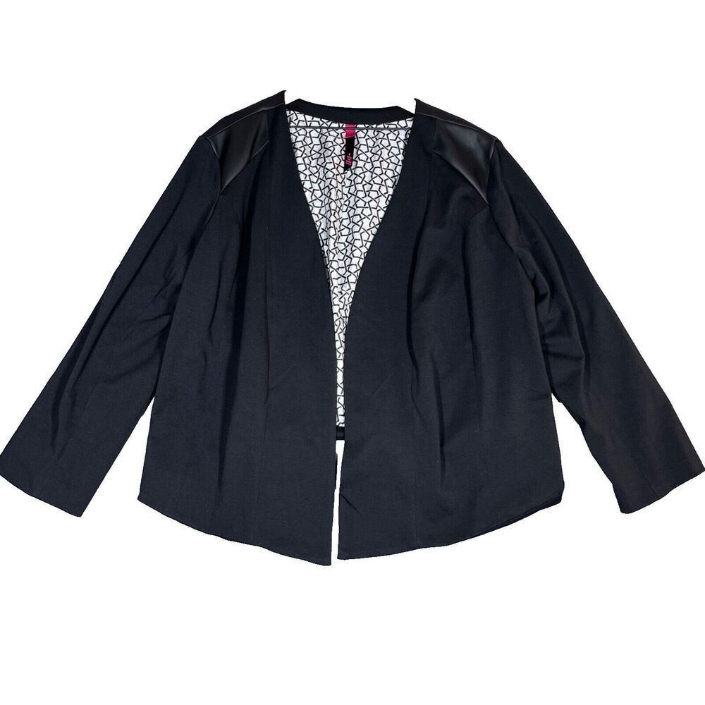 Target Pure Energy Womens Blazer M Black Open Front w/ Faux Leather Details